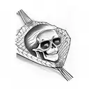 skeleton lying in a hammock looking up, wearing sunglasses with a relaxed attitude tattoo design idea