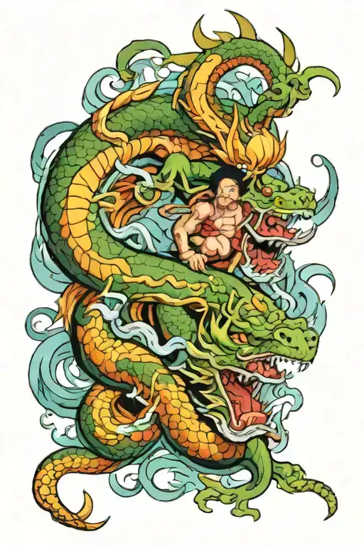 shen long and one piece anime tattoo design idea