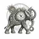 elephant adorned whit a clock face tattoo design idea