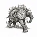 elephant adorned whit a clock face tattoo design idea