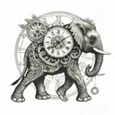 elephant adorned whit a clock face tattoo design idea