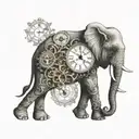 elephant adorned whit a clock face tattoo design idea