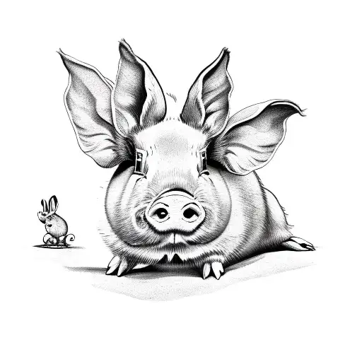big half-moon with small bunny and pig tattoo design idea