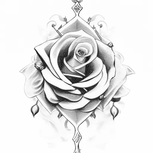 sword with roses tattoo design idea
