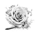 sword with roses tattoo design idea