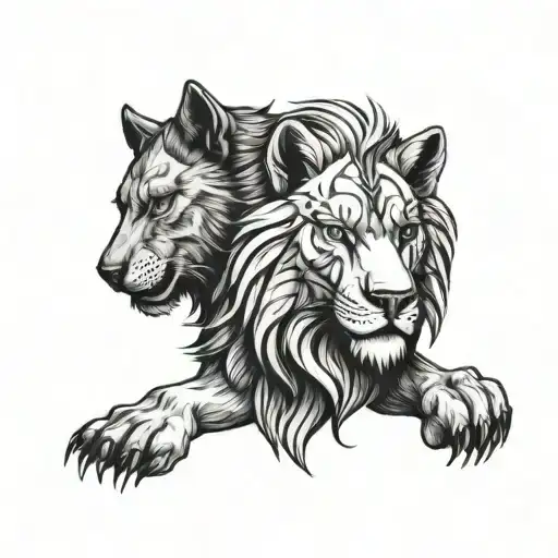 half lion and half wolf tattoo design idea