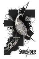 a dashed line with the word surrender in the middle  tattoo design idea