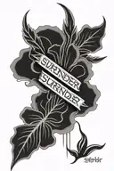 a dashed line with the word surrender in the middle  tattoo design idea