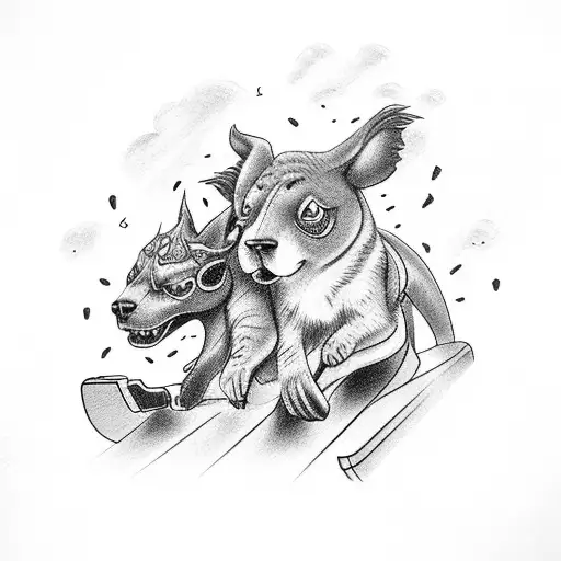 best friends riding a rollercoaster in cartton style tattoo design idea