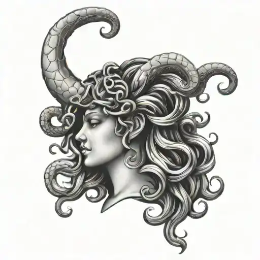 Medusa head profile holding tattoo design idea