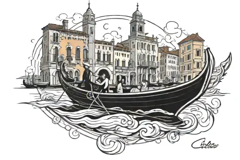 A venice gondola for a fine line art tatoo tattoo design idea
