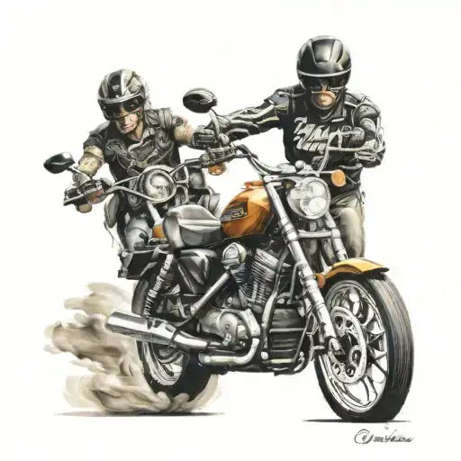 Harley and sports bike riding past eachother waving  tattoo design idea