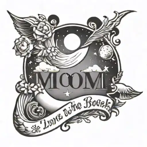 i love mom to the moon and back tattoo design idea