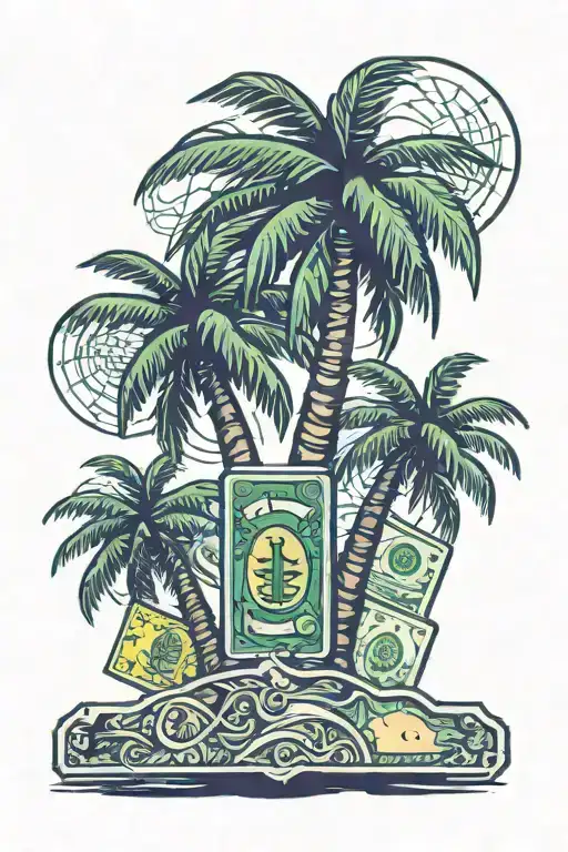 Kuwaiti Dinar and  palm tree tattoo design idea