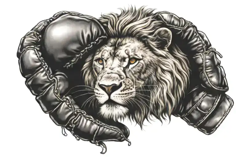lion head an boxe glove tattoo design idea