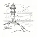 minimalistic lighthouse with dunes and birds flying tattoo design idea