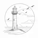 minimalistic lighthouse with dunes and birds flying tattoo design idea