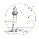 minimalistic lighthouse with dunes and birds flying tattoo design idea