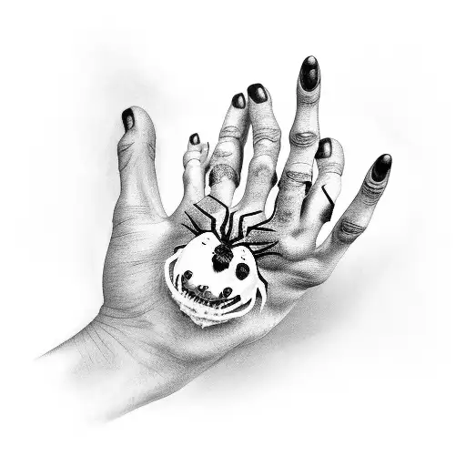 Realistic spider crawling up the hand and onto the fingers with lifelike details tattoo design idea