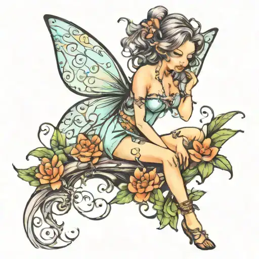 tramp stamp fairy theme tattoo design idea
