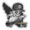 A ghost sticker with a backwards hat on a skateboard tattoo design idea