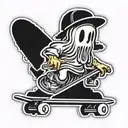 A ghost sticker with a backwards hat on a skateboard tattoo design idea