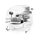 old Chevy truck with Route 66 sign with gas pump tattoo design idea