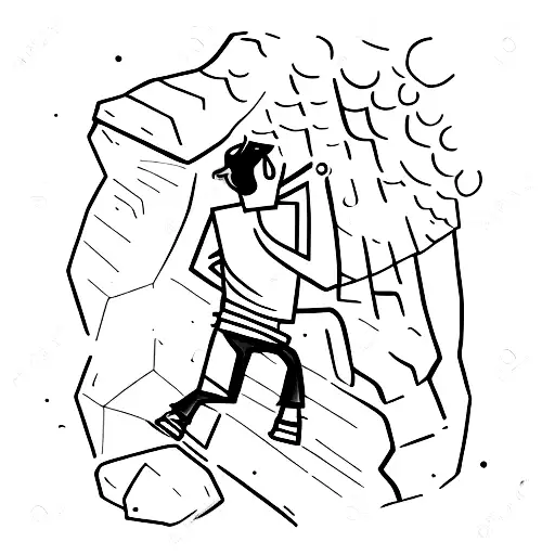 Rock climber, bouldering out of an abyss tattoo design idea