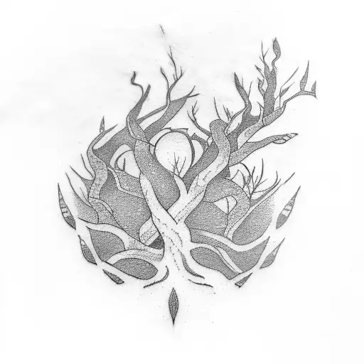 Tattoo on the arm of a tree with dna shape roots with the names Tanush, Mahi and Ziya embedded into it tattoo design idea