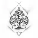 Tattoo on the arm of a DNA tree with the names Tanush, Mahi and Ziya embedded into it tattoo design idea