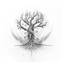 Tattoo on the arm of a tree with dna shape roots with the names Tanush, Mahi and Ziya embedded into it tattoo design idea