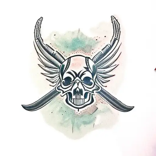 aries skull plants tattoo design idea