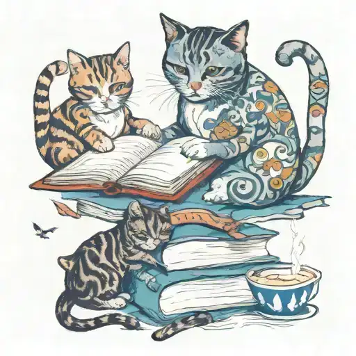 cats, books, blue, sea, coffee, poetry, motherhood, life cycle, cyprus, love tattoo design idea