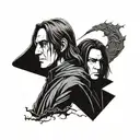 A portrait of Severo Snape and Uchiha Itachi standing back to back, symbolizing their complex characters and dark pasts tattoo design idea