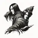 A portrait of Severo Snape and Uchiha Itachi standing back to back, symbolizing their complex characters and dark pasts tattoo design idea