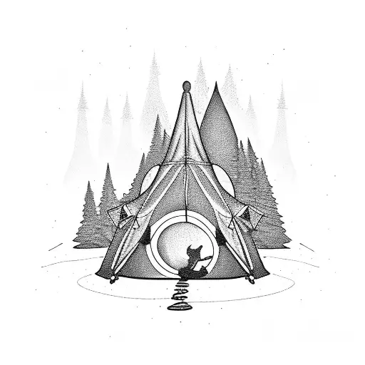 Forest tent alien abduction camping tattoo design idea