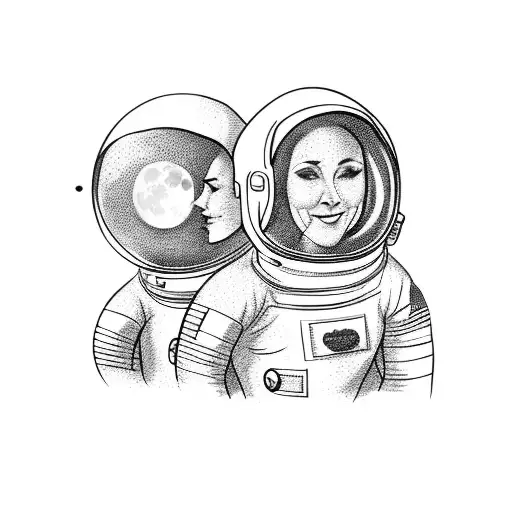 two astronauts watching the moon tattoo design idea