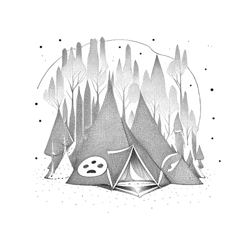 Forest tent alien abduction tattoo design idea