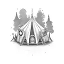 Forest tent alien abduction camping tattoo design idea
