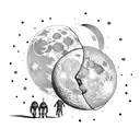 two astronauts watching the moon tattoo design idea