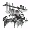 Combine elements of Tokyo skyline with a silhouette of a Nissan 350z drifting on Toyo Tyres tattoo design idea