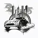 Combine elements of Tokyo skyline with a silhouette of a Nissan 350z drifting on Toyo Tyres tattoo design idea