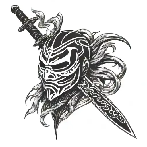 ghost of tsushima mask and SWORD tattoo design idea