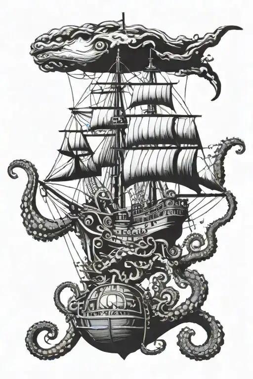 octopus attacking ship  tattoo design idea