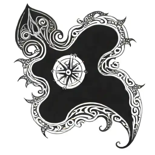 monster squid wrapped around Nordic compass tattoo design idea
