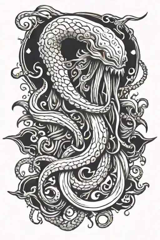 monster squid wrapped around Viking  tattoo design idea