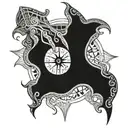 monster squid wrapped around Nordic compass tattoo design idea