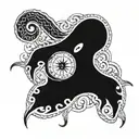 monster squid wrapped around Nordic compass tattoo design idea