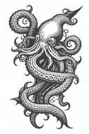 monster squid wrapped around Nordic compass tattoo design idea