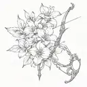 Delicate bow and arrow, the bow is made up of delicate flowers and a lily on the far right tattoo design idea
